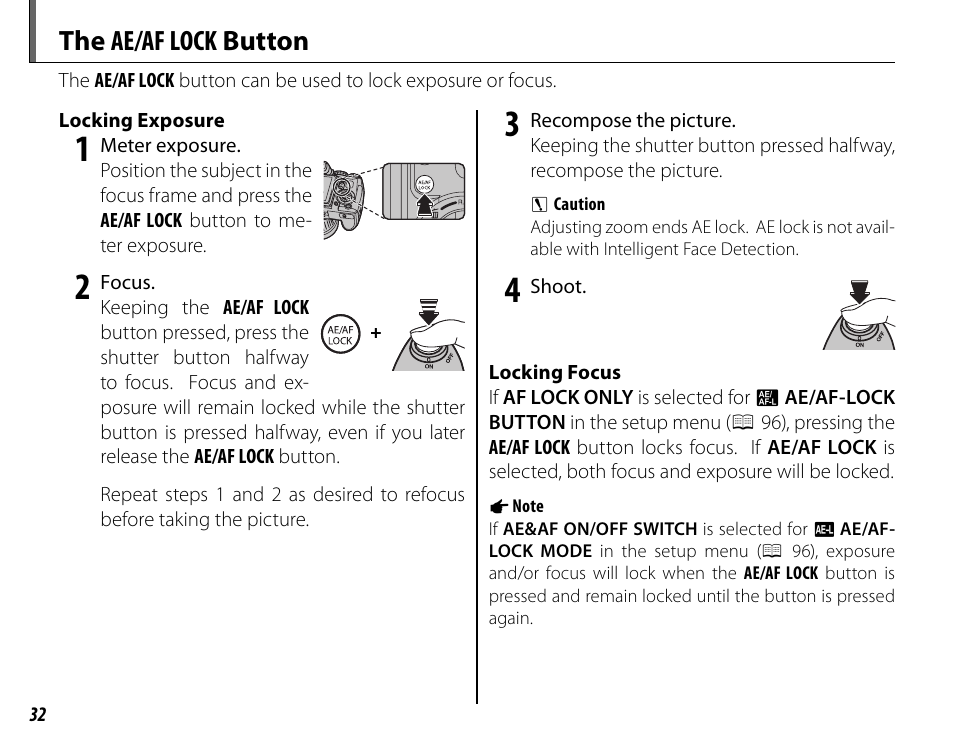 The ae/af lock button | FujiFilm FinePix HS20EXR User Manual | Page 44 / 136