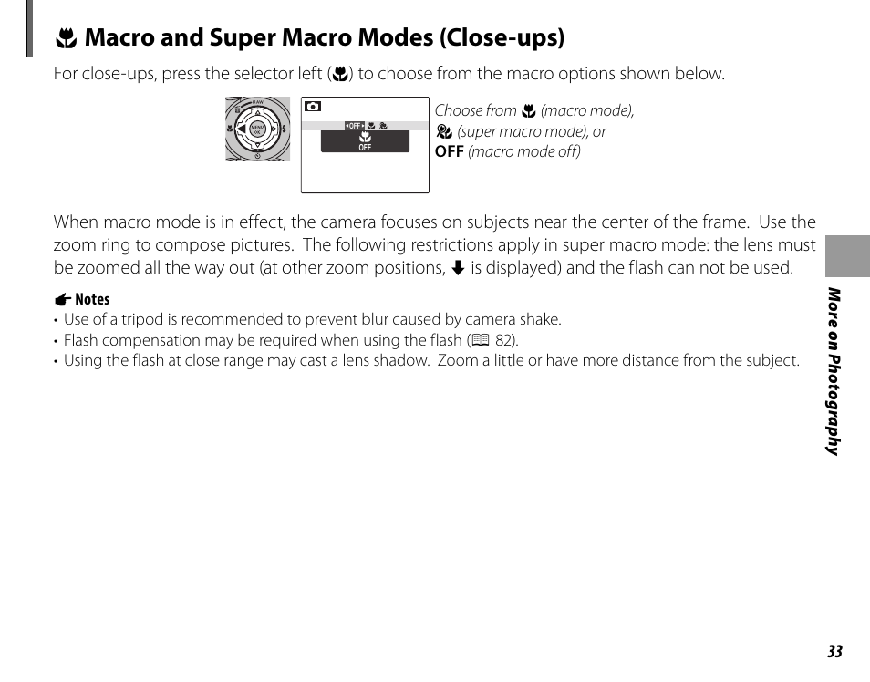 F macro and super macro modes (close-ups) | FujiFilm FinePix HS20EXR User Manual | Page 45 / 136