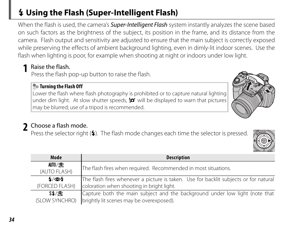 N using the flash (super-intelligent flash) | FujiFilm FinePix HS20EXR User Manual | Page 46 / 136