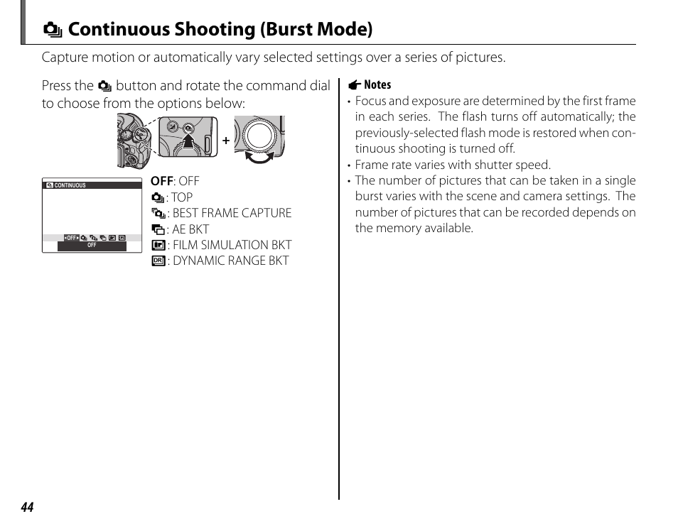 I continuous shooting (burst mode) | FujiFilm FinePix HS20EXR User Manual | Page 56 / 136