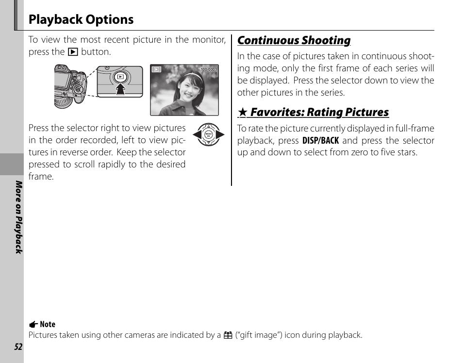 Playback options, Continuous shooting | FujiFilm FinePix HS20EXR User Manual | Page 64 / 136