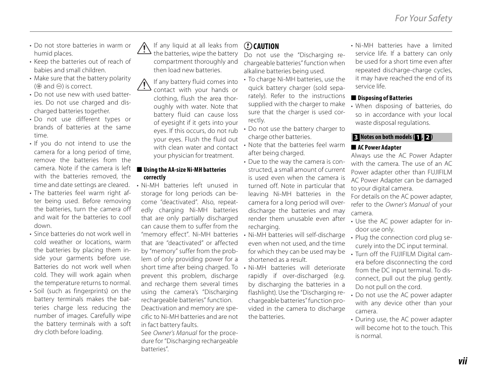 For your safety | FujiFilm FinePix HS20EXR User Manual | Page 7 / 136