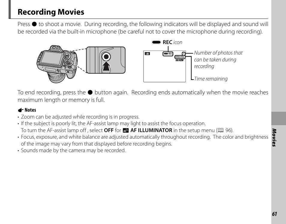 Recording movies | FujiFilm FinePix HS20EXR User Manual | Page 73 / 136