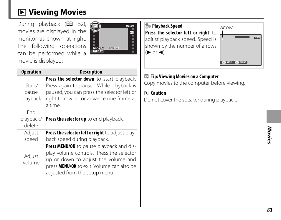 A viewing movies | FujiFilm FinePix HS20EXR User Manual | Page 75 / 136