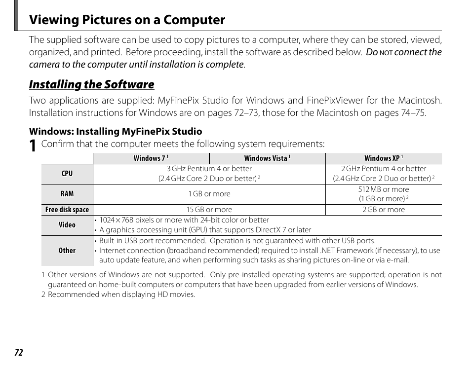 Viewing pictures on a computer, Installing the software | FujiFilm FinePix HS20EXR User Manual | Page 84 / 136