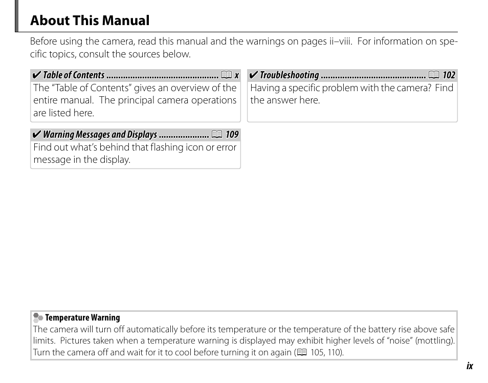 About this manual | FujiFilm FinePix HS20EXR User Manual | Page 9 / 136