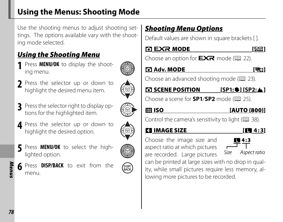 Using the menus: shooting mode | FujiFilm FinePix HS20EXR User Manual | Page 90 / 136