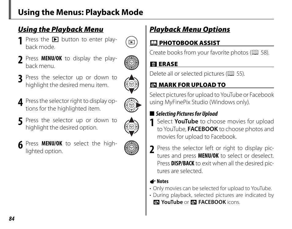 Using the menus: playback mode | FujiFilm FinePix HS20EXR User Manual | Page 96 / 136