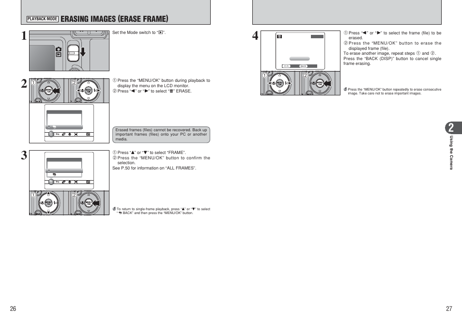 Erasing images (erase frame) | FujiFilm FinePix E500 User Manual | Page 14 / 59