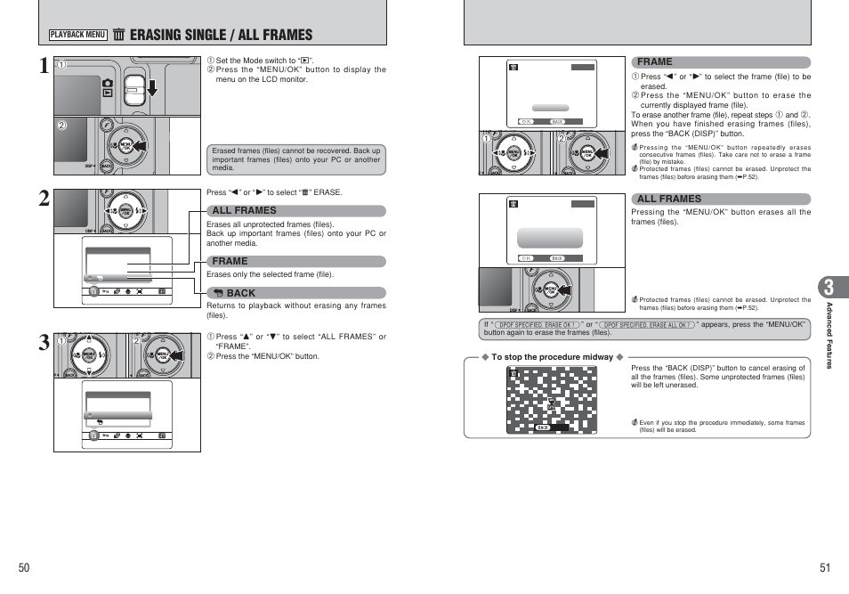 O erasing single / all frames | FujiFilm FinePix E500 User Manual | Page 26 / 59