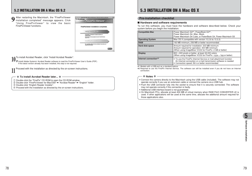 3 installation on a mac os x, 2 installation on a mac os 9.2 | FujiFilm FinePix E500 User Manual | Page 40 / 59