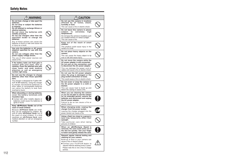 Caution, Warning | FujiFilm FinePix E500 User Manual | Page 57 / 59