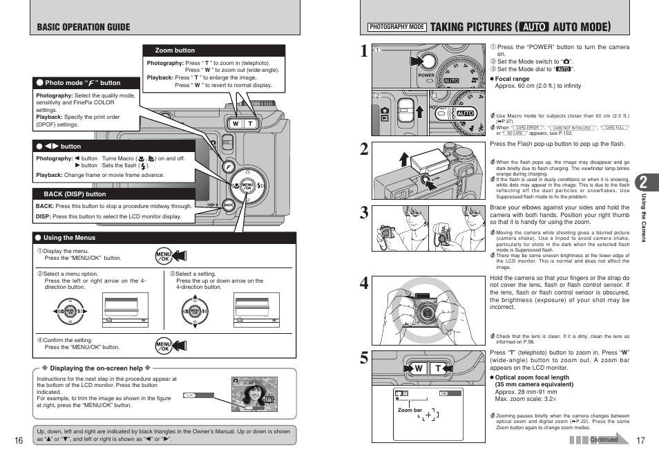 Taking pictures ( b auto mode) | FujiFilm FinePix E500 User Manual | Page 9 / 59
