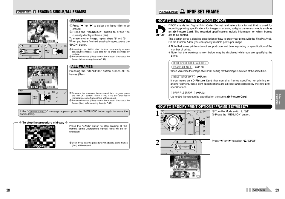 U dpof set frame | FujiFilm FinePix A405 User Manual | Page 20 / 43