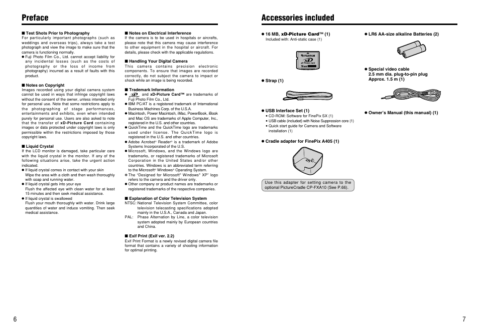 Accessories included preface | FujiFilm FinePix A405 User Manual | Page 4 / 43