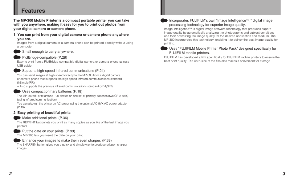 Features | FujiFilm Pivi MP-300 User Manual | Page 2 / 27