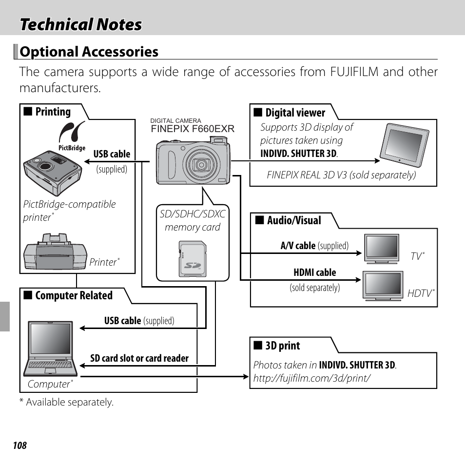 Optional accessories | FujiFilm FinePix F660EXR User Manual | Page 122 / 146