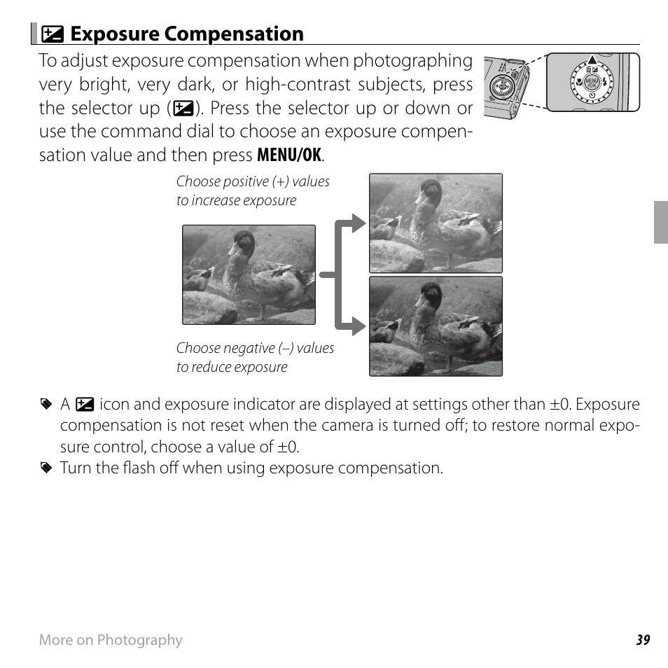 D d exposure compensation exposure compensation | FujiFilm FinePix F660EXR User Manual | Page 53 / 146