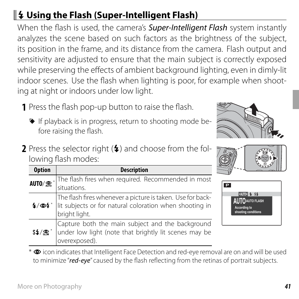 Press the fl ash pop-up button to raise the fl ash | FujiFilm FinePix F660EXR User Manual | Page 55 / 146