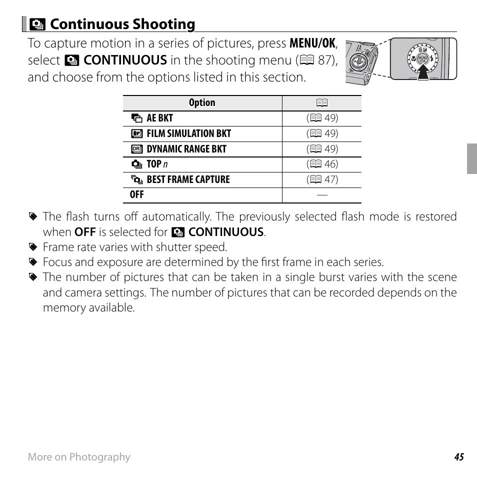 R r continuous shooting continuous shooting | FujiFilm FinePix F660EXR User Manual | Page 59 / 146