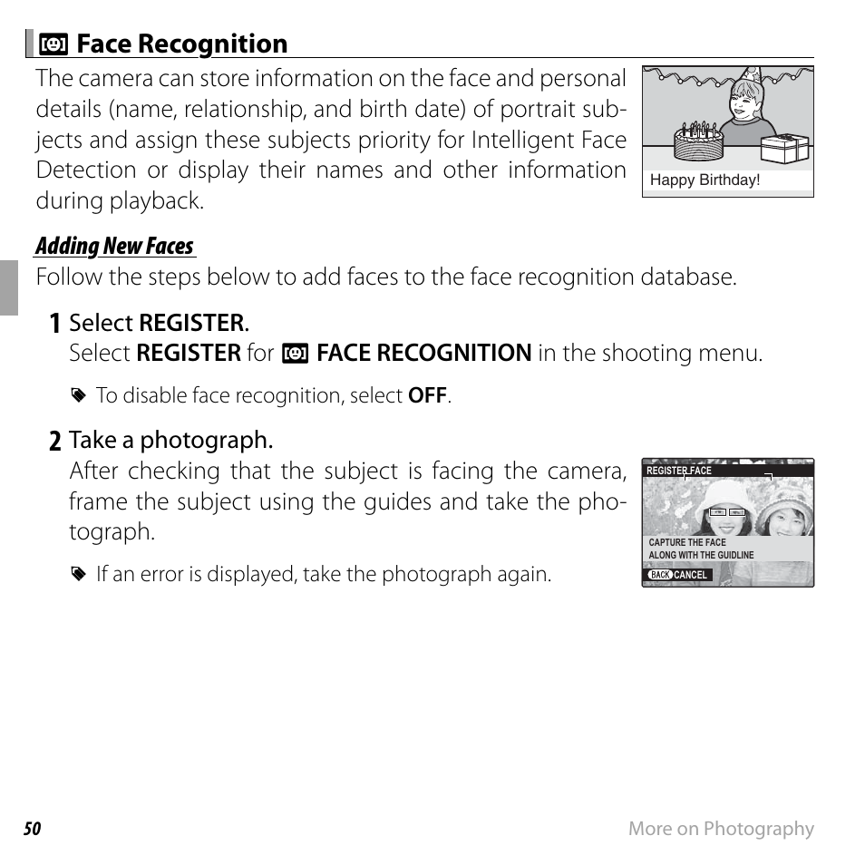 N n face recognition face recognition | FujiFilm FinePix F660EXR User Manual | Page 64 / 146