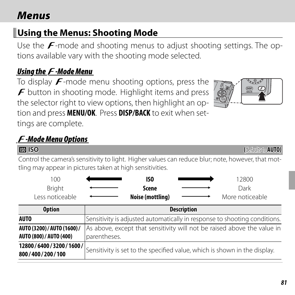 Menus, Using the menus: shooting mode | FujiFilm FinePix F660EXR User Manual | Page 95 / 146