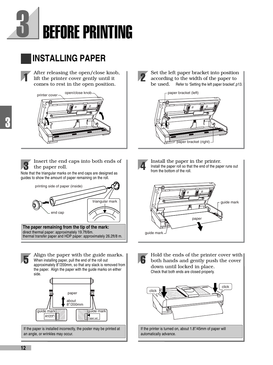 Before printing, Installing paper | FujiFilm 3000 User Manual | Page 14 / 38