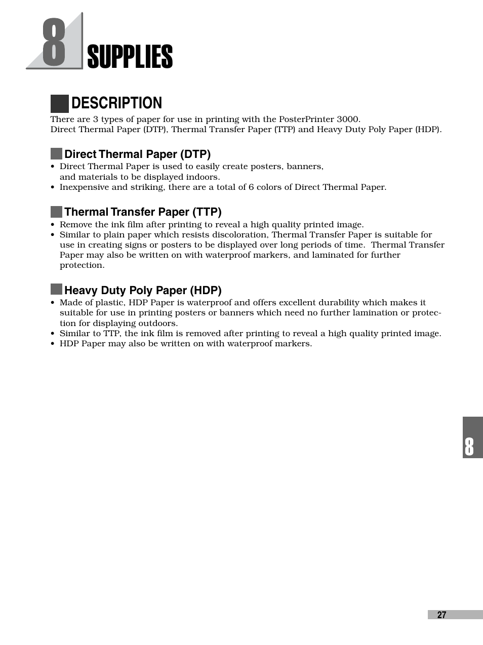 Supplies, Description | FujiFilm 3000 User Manual | Page 29 / 38