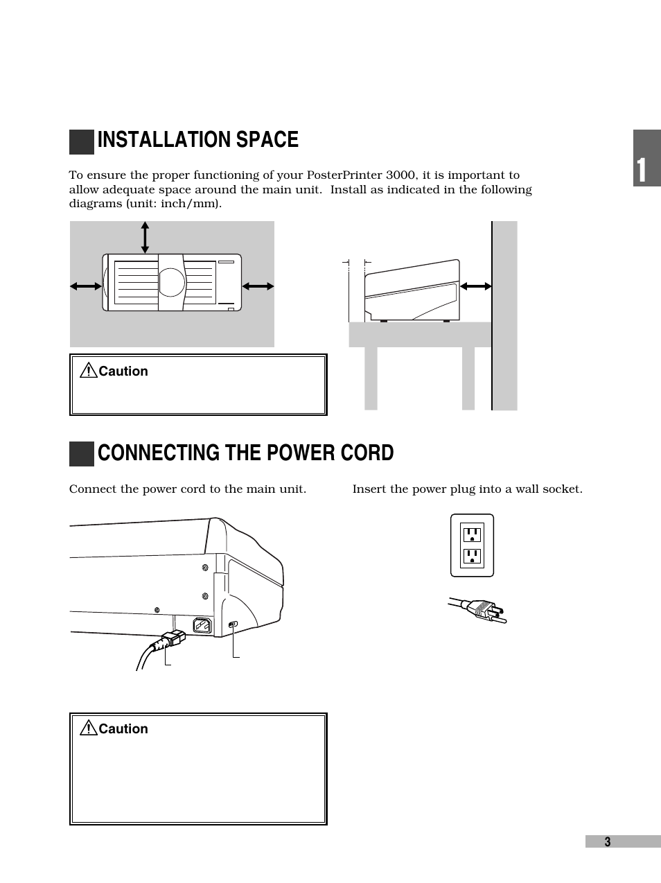 Connecting the power cord, Installation space | FujiFilm 3000 User Manual | Page 5 / 38