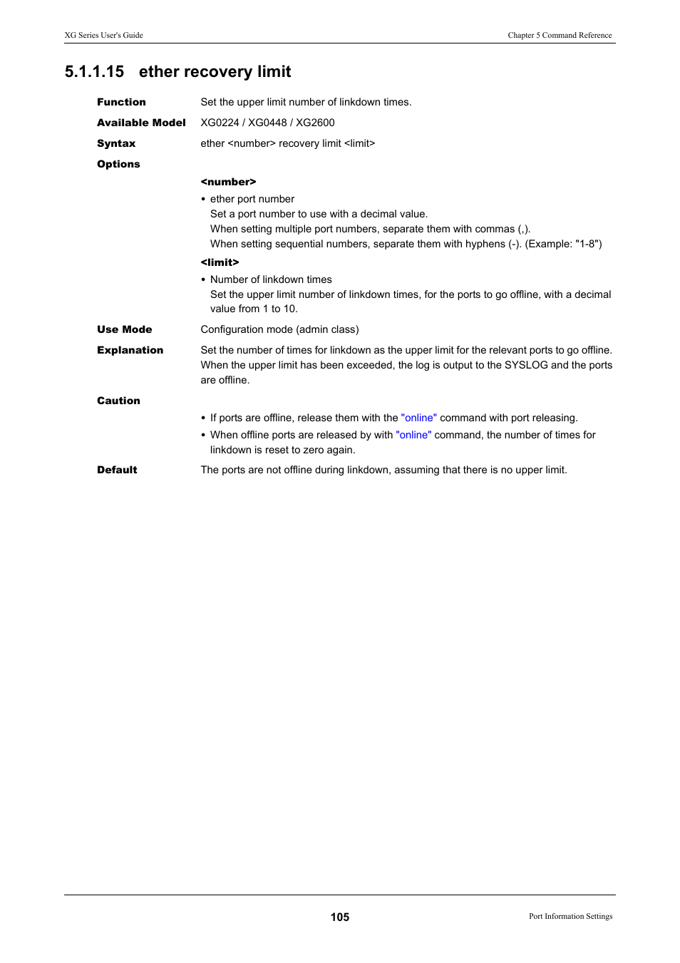 15 ether recovery limit | FUJITSU XG Series P3NK-4452-01ENZD User Manual | Page 105 / 614