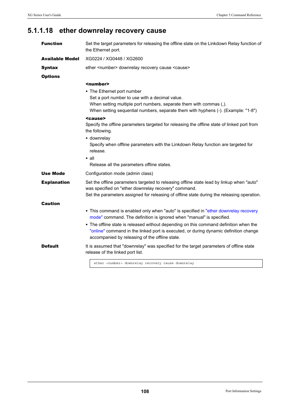 18 ether downrelay recovery cause | FUJITSU XG Series P3NK-4452-01ENZD User Manual | Page 108 / 614