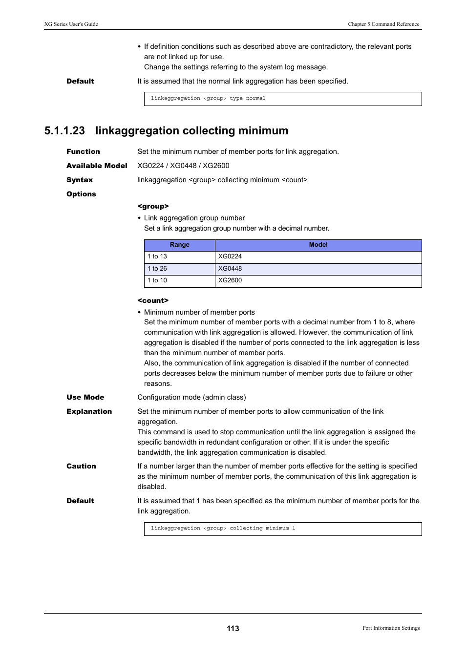 23 linkaggregation collecting minimum | FUJITSU XG Series P3NK-4452-01ENZD User Manual | Page 113 / 614