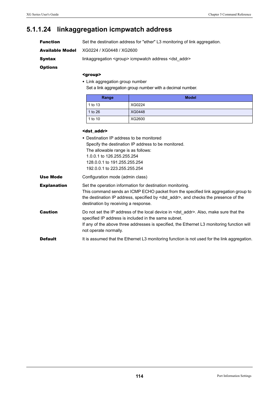 24 linkaggregation icmpwatch address | FUJITSU XG Series P3NK-4452-01ENZD User Manual | Page 114 / 614