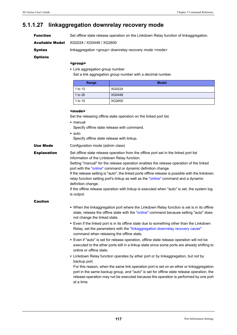 27 linkaggregation downrelay recovery mode | FUJITSU XG Series P3NK-4452-01ENZD User Manual | Page 117 / 614
