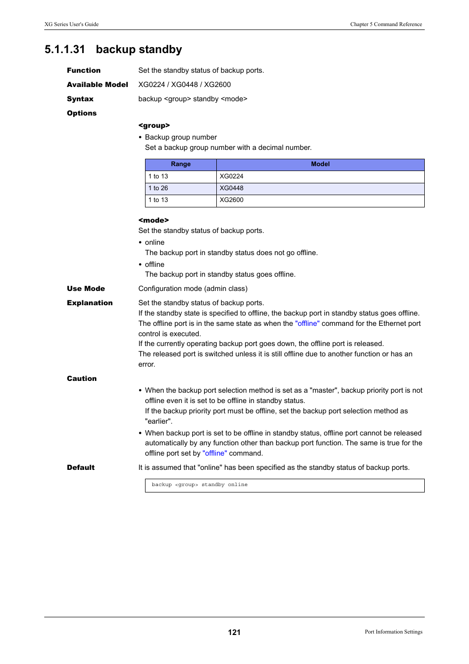 31 backup standby | FUJITSU XG Series P3NK-4452-01ENZD User Manual | Page 121 / 614
