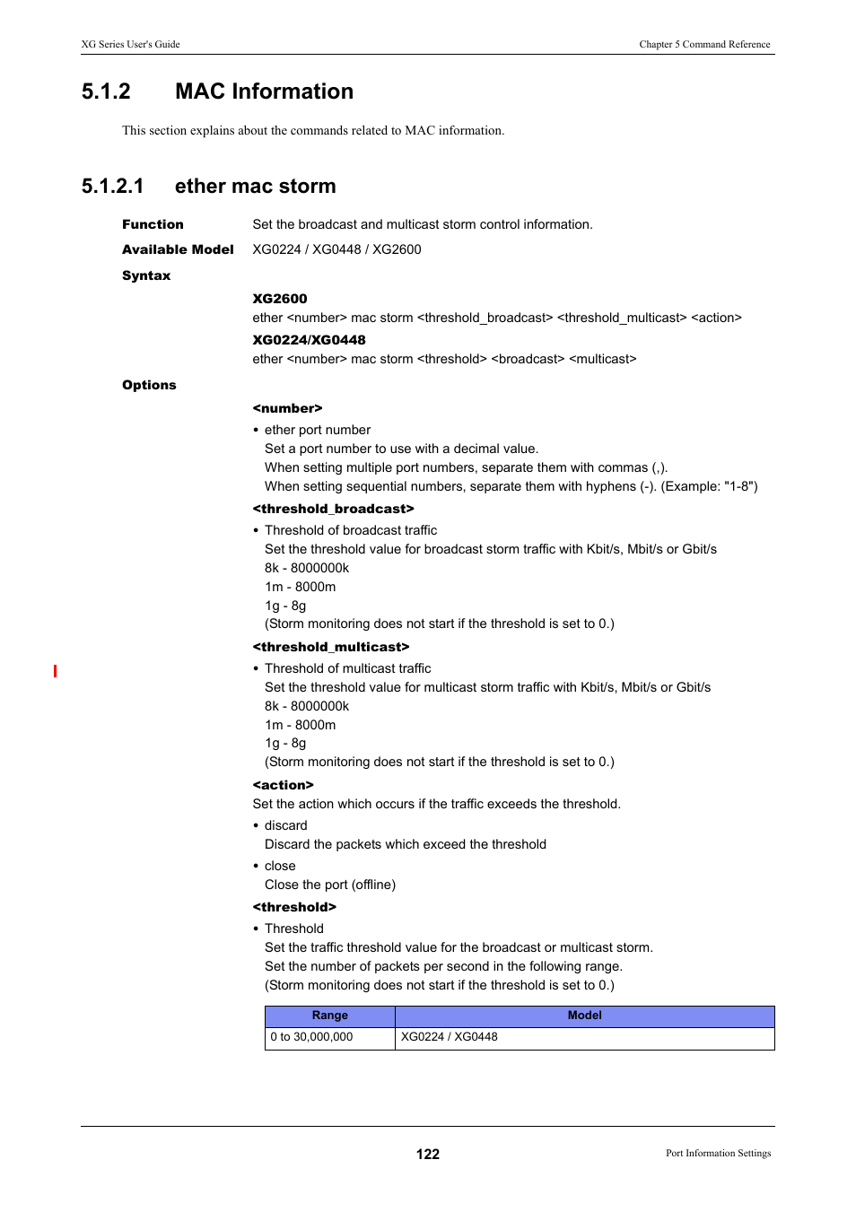 2 mac information, 1 ether mac storm, Mac information 5.1.2.1 | Ether mac storm, Mac information | FUJITSU XG Series P3NK-4452-01ENZD User Manual | Page 122 / 614