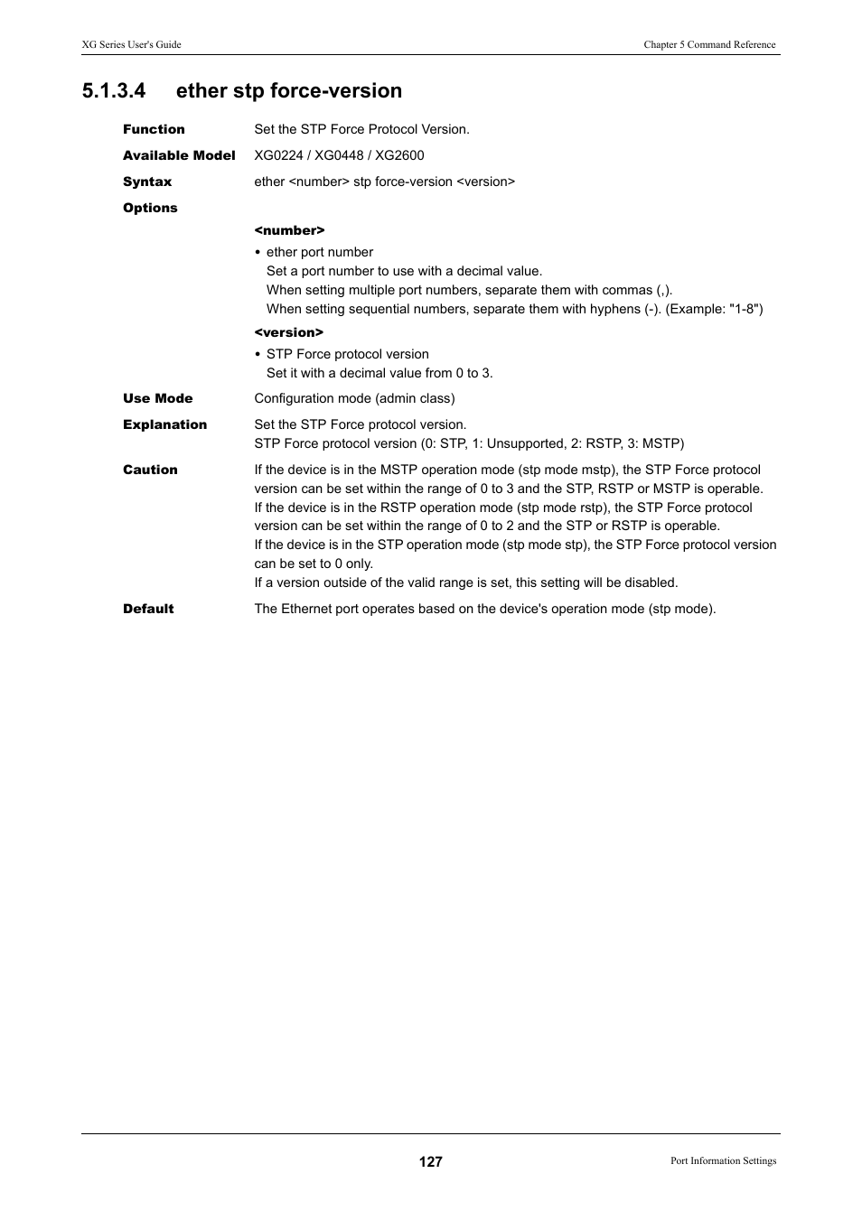 4 ether stp force-version, Ether stp force-version | FUJITSU XG Series P3NK-4452-01ENZD User Manual | Page 127 / 614
