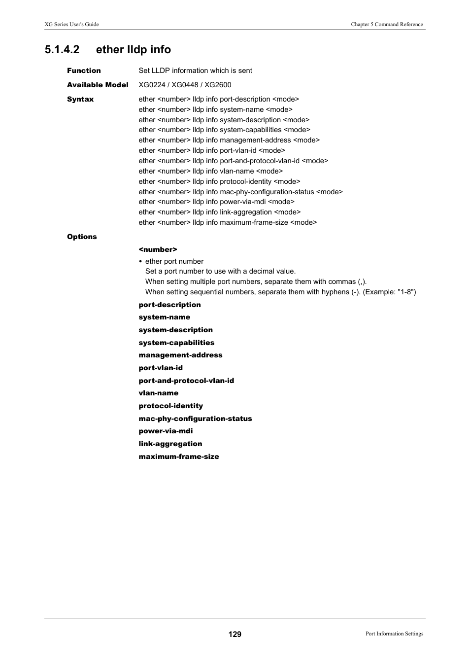 2 ether lldp info, Ether lldp info | FUJITSU XG Series P3NK-4452-01ENZD User Manual | Page 129 / 614