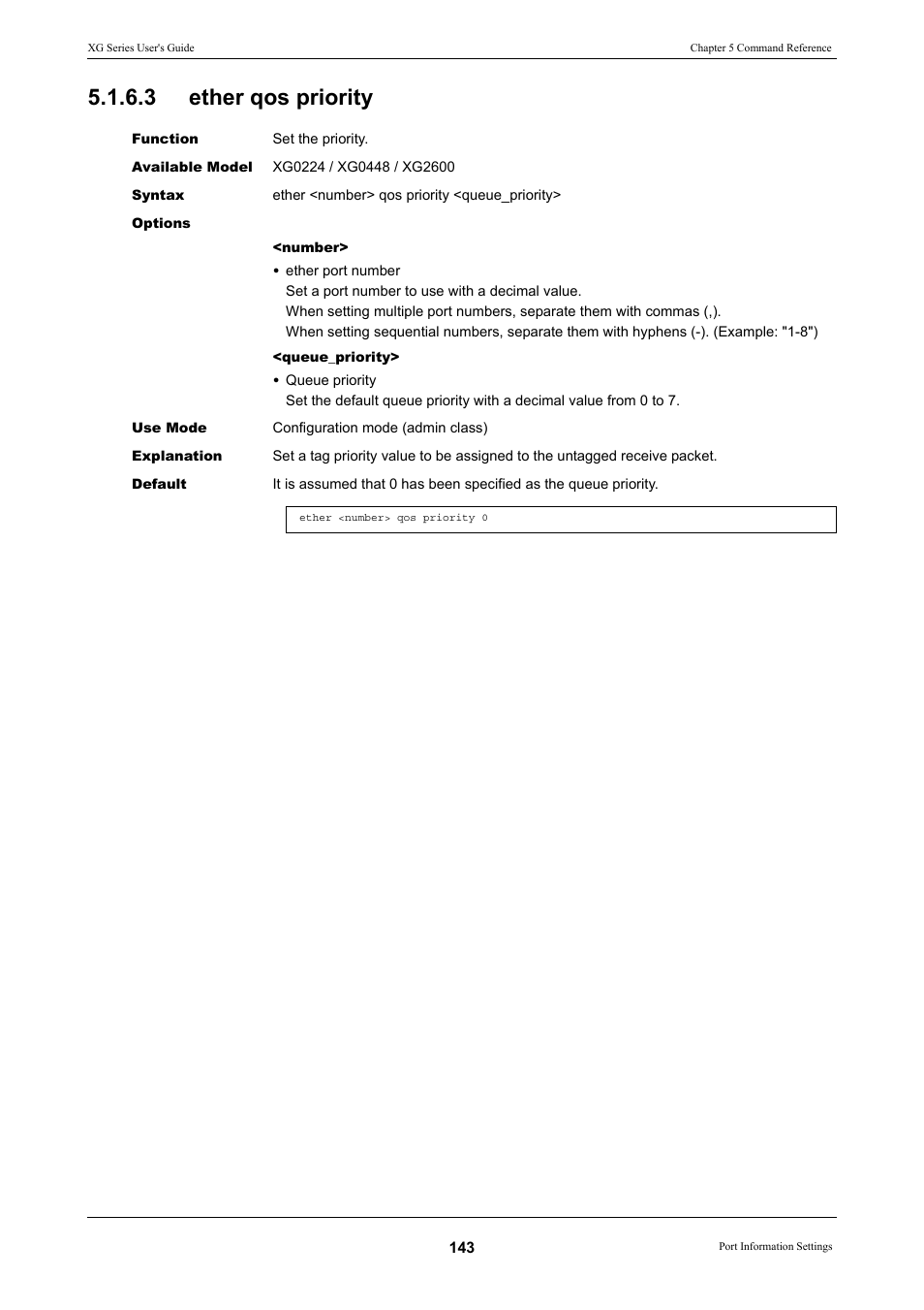 3 ether qos priority, Ether qos priority | FUJITSU XG Series P3NK-4452-01ENZD User Manual | Page 143 / 614