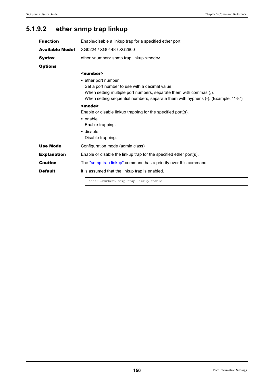 2 ether snmp trap linkup, Ether snmp trap linkup | FUJITSU XG Series P3NK-4452-01ENZD User Manual | Page 150 / 614