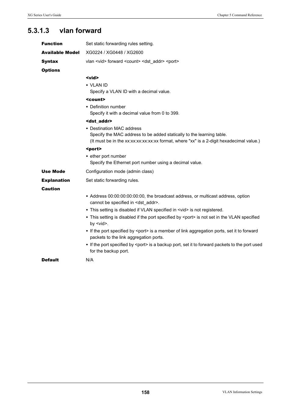 3 vlan forward, Vlan forward | FUJITSU XG Series P3NK-4452-01ENZD User Manual | Page 158 / 614