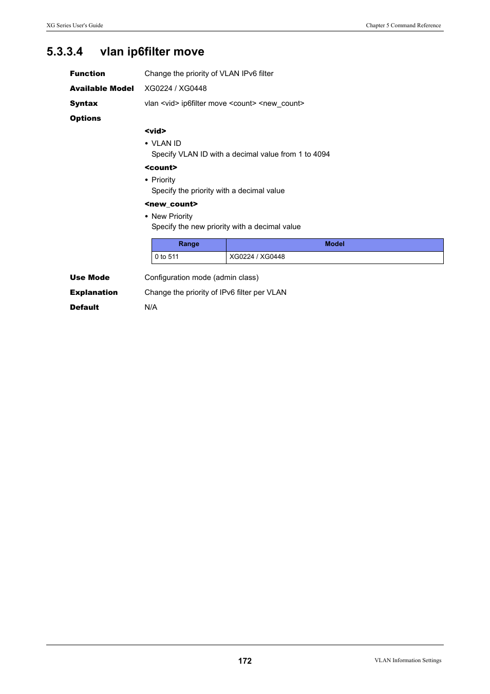 4 vlan ip6filter move, Vlan ip6filter move | FUJITSU XG Series P3NK-4452-01ENZD User Manual | Page 172 / 614