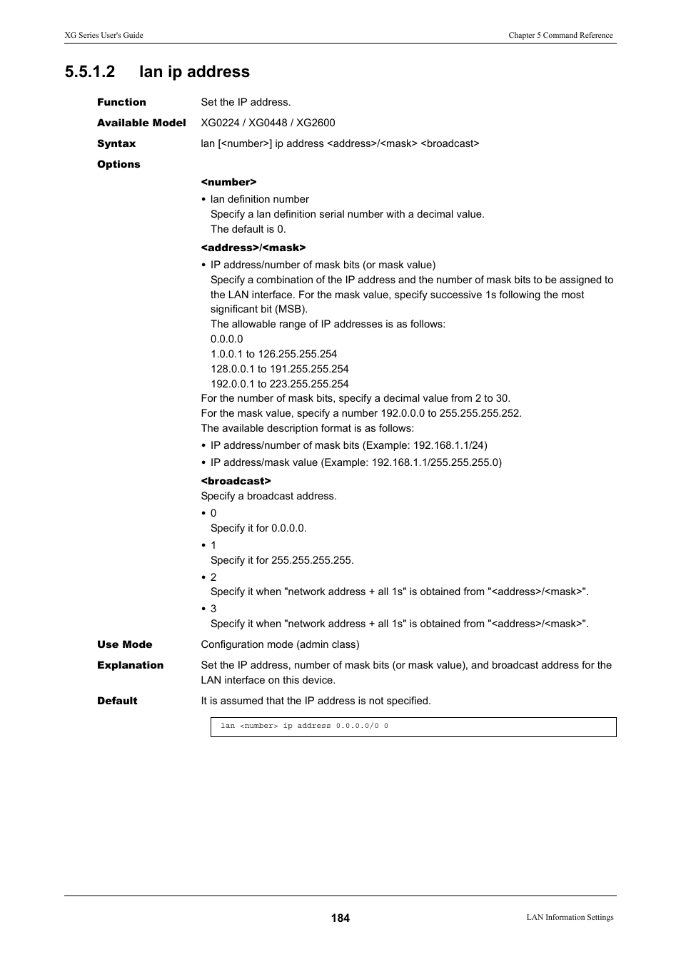 2 lan ip address, Lan ip address | FUJITSU XG Series P3NK-4452-01ENZD User Manual | Page 184 / 614