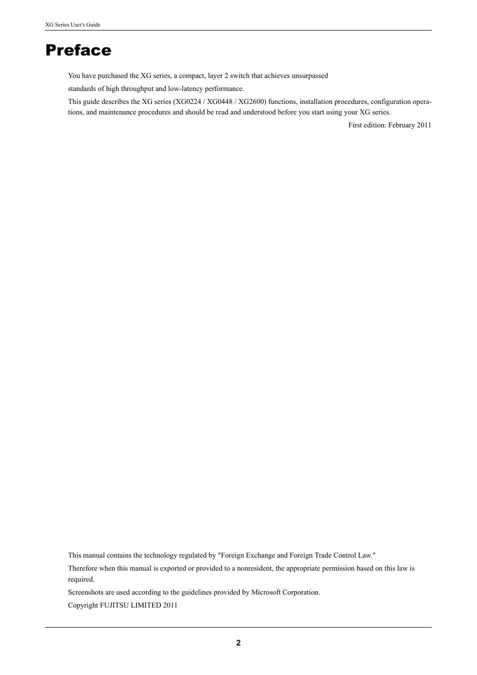 Preface | FUJITSU XG Series P3NK-4452-01ENZD User Manual | Page 2 / 614