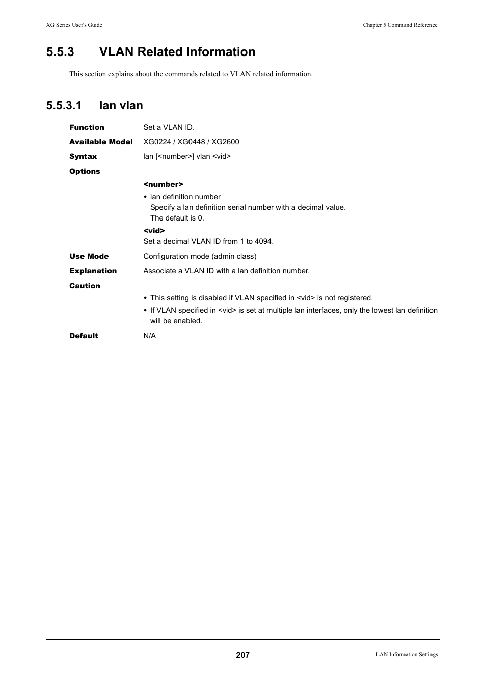 3 vlan related information, 1 lan vlan, Vlan related information 5.5.3.1 | Lan vlan, Vlan related information | FUJITSU XG Series P3NK-4452-01ENZD User Manual | Page 207 / 614