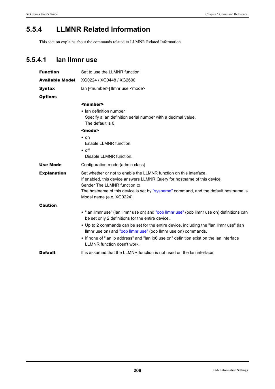 4 llmnr related information, 1 lan llmnr use, Llmnr related information 5.5.4.1 | Lan llmnr use, Llmnr related information | FUJITSU XG Series P3NK-4452-01ENZD User Manual | Page 208 / 614