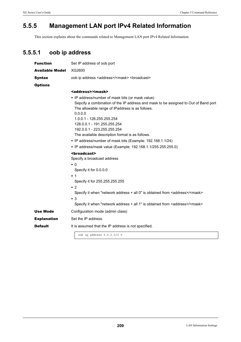 5 management lan port ipv4 related information, 1 oob ip address, Oob ip address | Management lan port ipv4 related information | FUJITSU XG Series P3NK-4452-01ENZD User Manual | Page 209 / 614