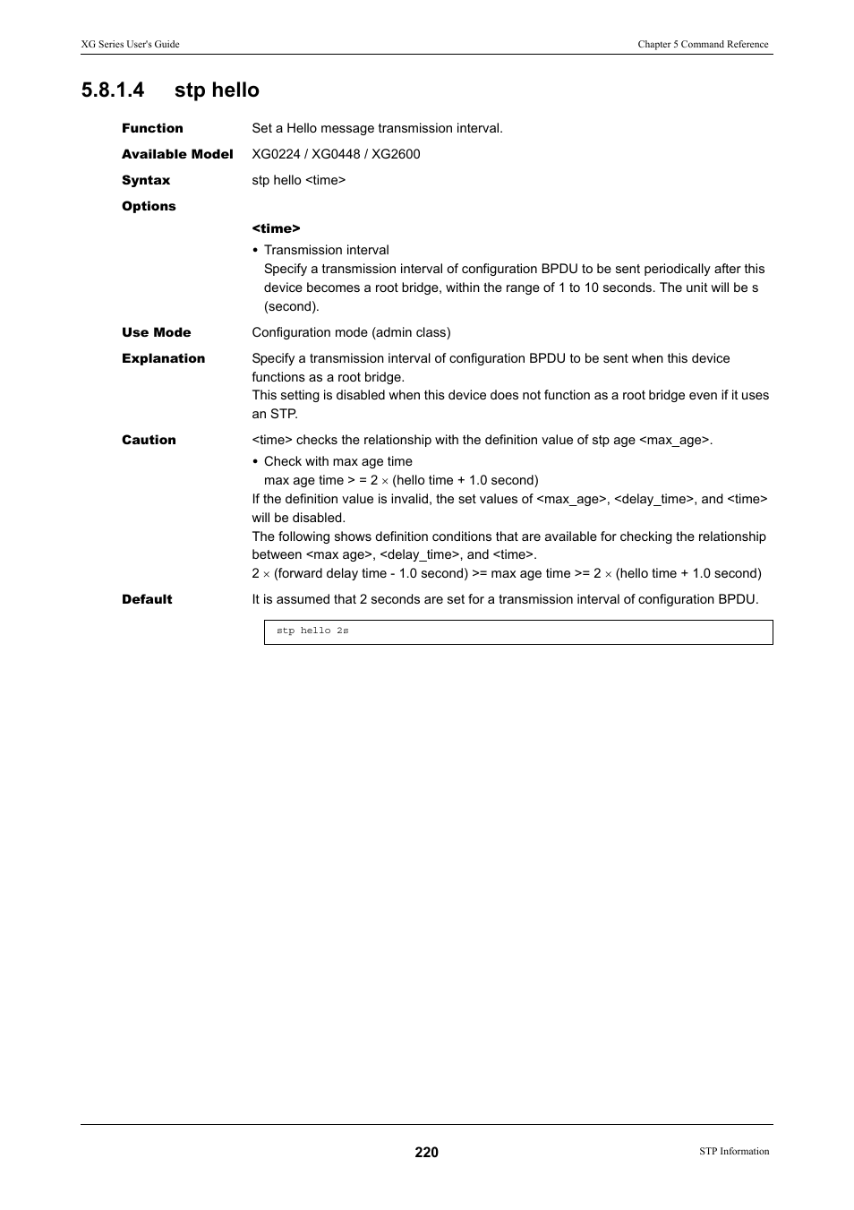 4 stp hello, Stp hello | FUJITSU XG Series P3NK-4452-01ENZD User Manual | Page 220 / 614