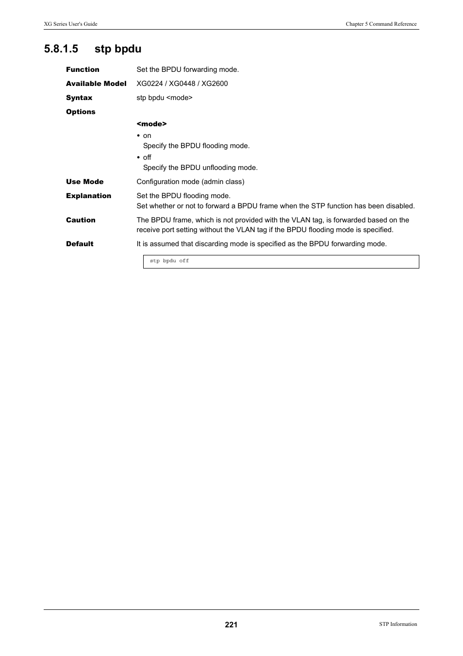 5 stp bpdu, Stp bpdu | FUJITSU XG Series P3NK-4452-01ENZD User Manual | Page 221 / 614