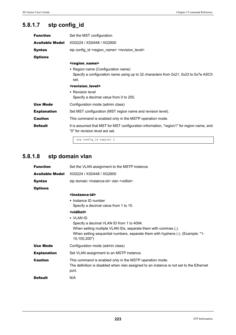 7 stp config_id, 8 stp domain vlan, Stp config_id | Stp domain vlan | FUJITSU XG Series P3NK-4452-01ENZD User Manual | Page 223 / 614